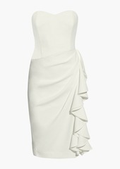 Badgley Mischka - Strapless draped ruffled stretch-crepe dress - White - US 4