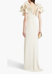 Badgley Mischka - Twist-front ruffled faille and crepe gown - White - US 6