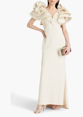 Badgley Mischka - Twist-front ruffled faille and crepe gown - White - US 6