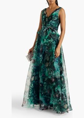 Badgley Mischka - Wrap-effect floral-print organza gown - Green - US 4