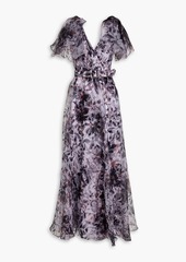 Badgley Mischka - Wrap-effect floral-print organza gown - Purple - US 2