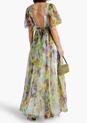 Badgley Mischka - Wrap-effect floral-print silk-organza maxi dress - Green - US 8
