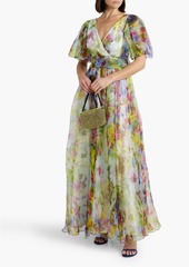 Badgley Mischka - Wrap-effect floral-print silk-organza maxi dress - Green - US 4
