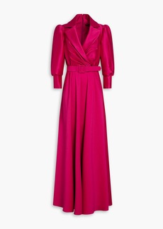 Badgley Mischka - Wrap-effect pleated faille gown - Purple - US 6