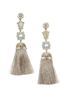 Badgley Mischka 10K Gold, Crystal & Faux Pearl Tassel Earrings