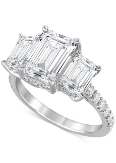 Badgley Mischka Certified Lab Grown Diamond Emerald-Cut Three Stone Engagement Ring (5-3/8 ct. t.w.) in 14k White Gold - White Gold
