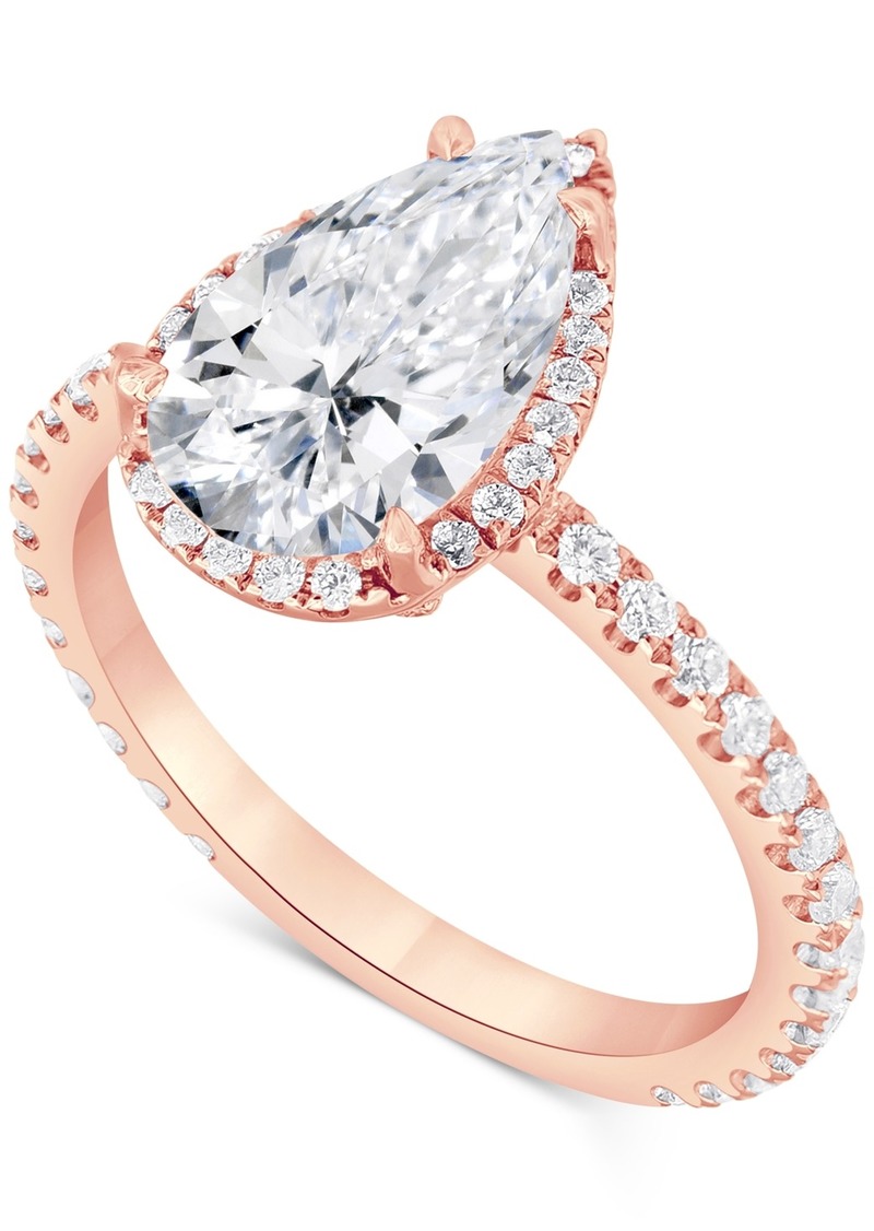 Badgley Mischka Certified Lab Grown Diamond Pear-Cut Halo Engagement Ring (2-1/2 ct. t.w.) in 14k Gold - Rose Gold