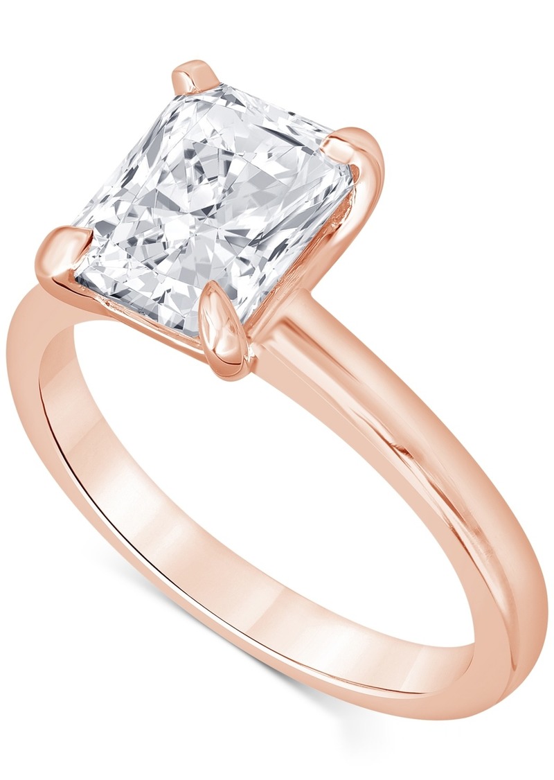 Badgley Mischka Certified Lab Grown Diamond Radiant-Cut Solitaire Engagement Ring (3 ct. t.w.) in 14k Gold - Rose Gold