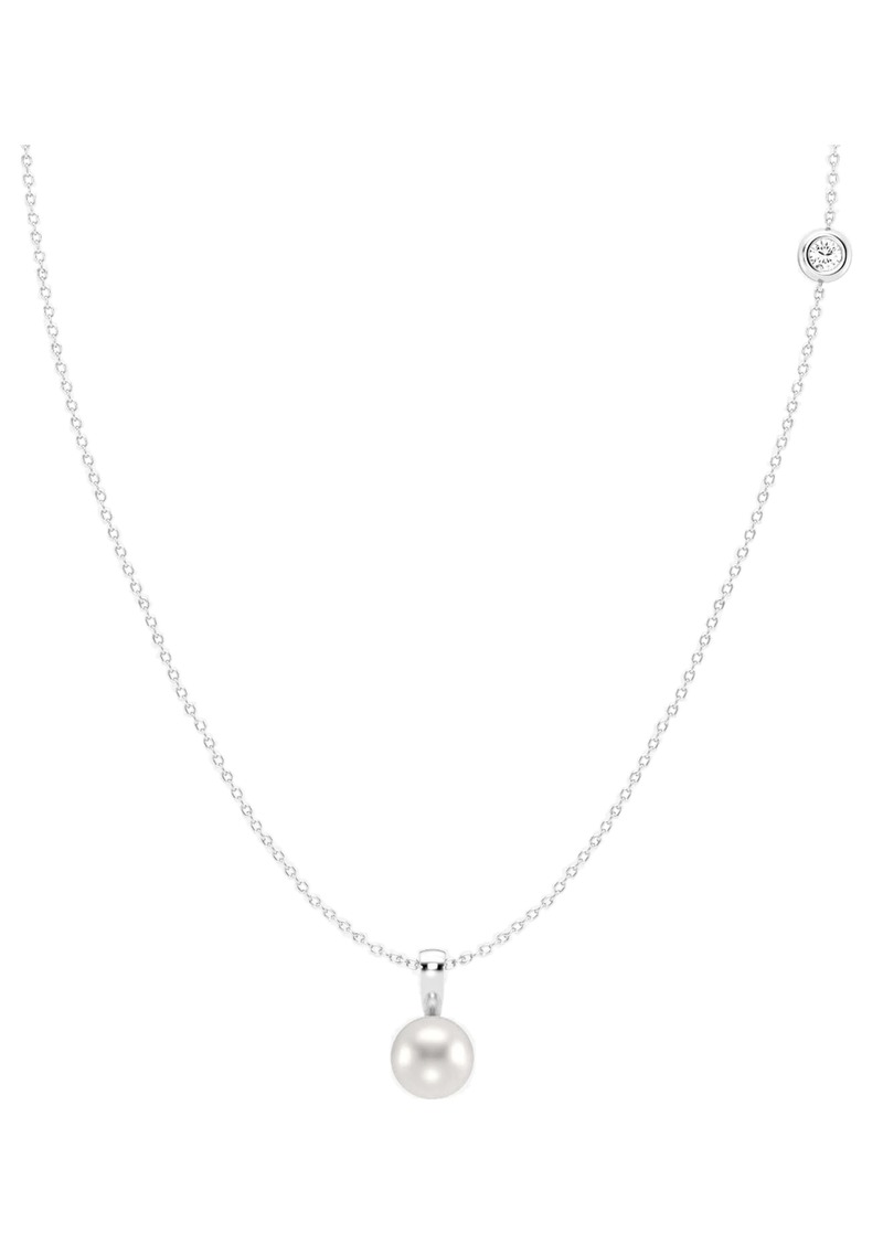 Badgley Mischka Collection 14K White Gold Lab Grown Diamond & 7-8mm Freshwater Pearl Pendant Necklace at Nordstrom Rack