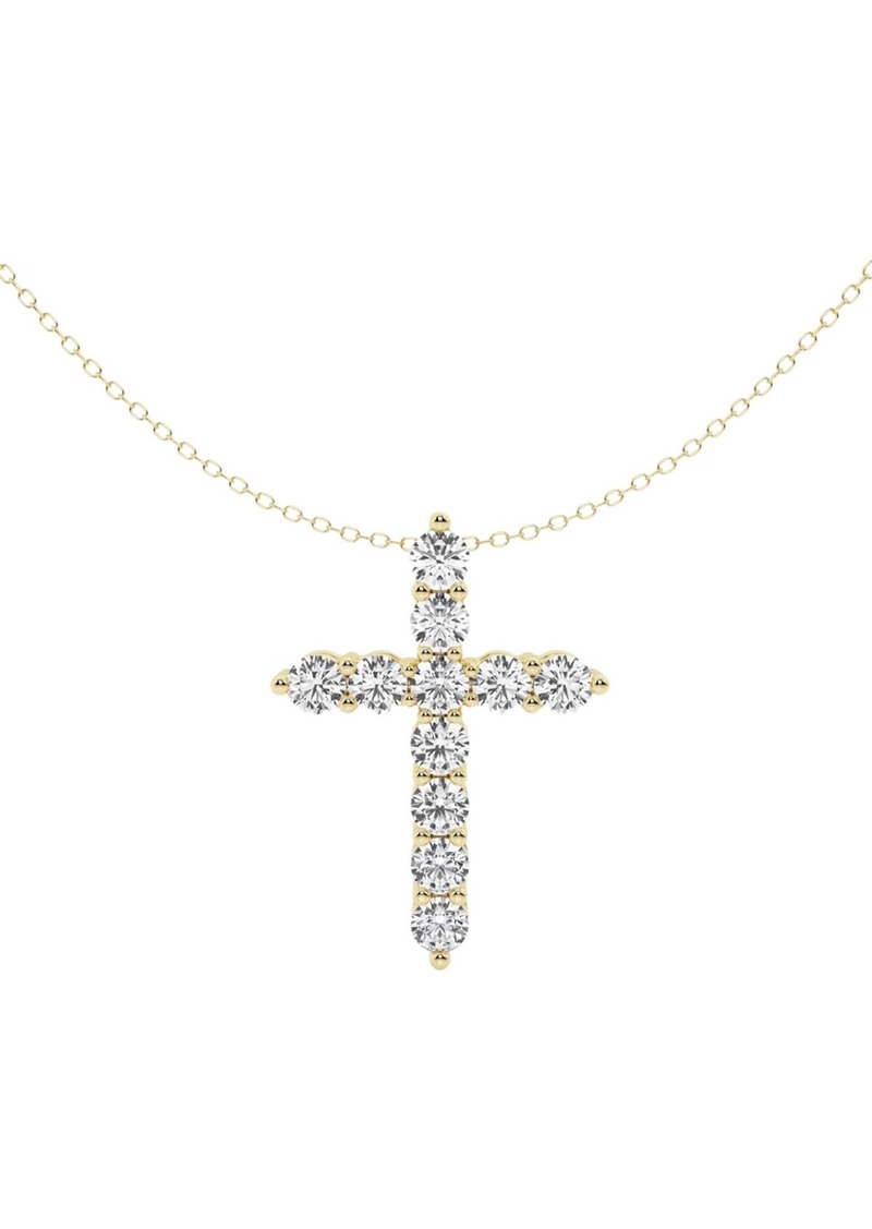 Badgley Mischka Collection 14K Yellow Gold Lab Grown Diamond Cross Pendant Necklace at Nordstrom Rack