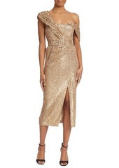 Badgley Mischka Collection Asymmetric One-Shoulder Sequin Cocktail Dress