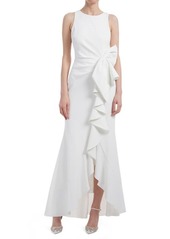 Badgley Mischka Collection Asymmetric Ruffle Sleeveless Gown in Light Ivory at Nordstrom