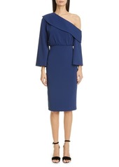 Badgley Mischka Collection Asymmetrical Shoulder Long Sleeve Cocktail Dress in Midnight at Nordstrom