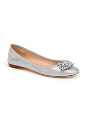 Badgley Mischka Collection Badgley Mischka Pippa Crystal Foldable Flat in Silver Metallic Suede at Nordstrom