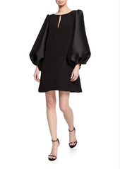 Badgley Mischka Collection Boat-Neck Puff-Sleeve A-Line Mini Cocktail Dress