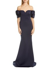 Badgley Mischka Collection Bow Sleeve Trumpet Gown