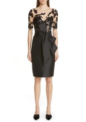 Badgley Mischka Collection Bow Waist Lace Bodice Sheath Evening Dress in Black at Nordstrom