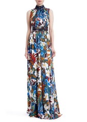Badgley Mischka Collection Floral Mock Neck Gown in Blue Multi at Nordstrom