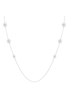 Badgley Mischka Collection Freshwater Pearl Station Medallion Necklace in White Gold at Nordstrom Rack