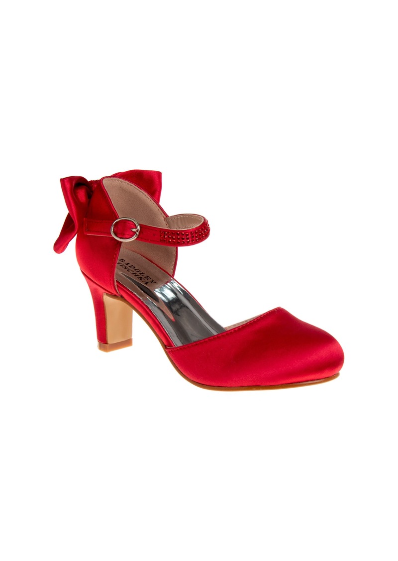 Badgley Mischka Collection Kids' Bow Pump in Red Satin at Nordstrom Rack