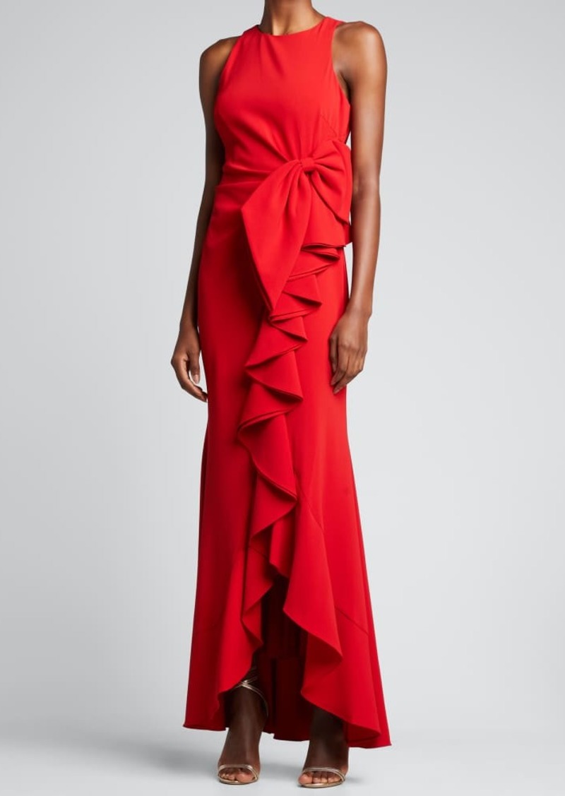 BADGLEY MISCHKA Belted crepe peplum dress