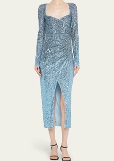 Badgley Mischka Collection Ombre Sequin Faux-Wrap Midi Dress