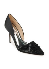 Badgley Mischka Collection Ophelia Beaded Floral Pointed Toe Pump in Black Satin at Nordstrom