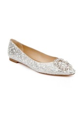 Badgley Mischka Collection Ronda Embellished Flat in Ivory Satin at Nordstrom