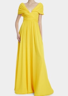 Badgley Mischka Collection Ruched V-Neck Empire Gown