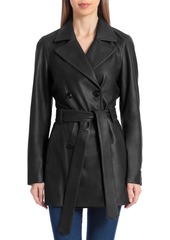 Badgley Mischka Double-Breasted Leather Trench Coat