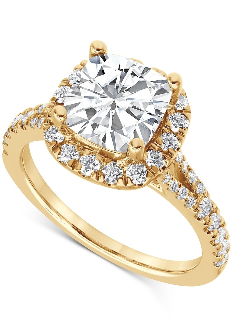 Badgley Mischka Certified Lab Grown Diamond Cushion Halo Engagement Ring (3 ct. t.w.) in 14k Gold - Yellow Gold