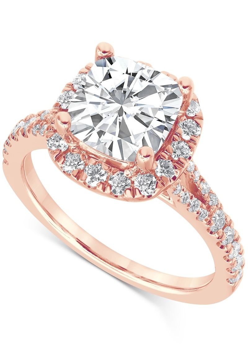 Badgley Mischka Certified Lab Grown Diamond Cushion Halo Engagement Ring (3 ct. t.w.) in 14k Gold - Rose Gold
