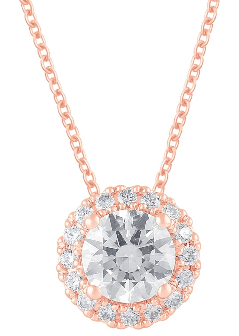 "Badgley Mischka Lab Grown Diamond Halo 18"" Pendant Necklace (1-1/5 ct. t.w.) in 14k White, Yellow or Rose Gold - Rose Gold"