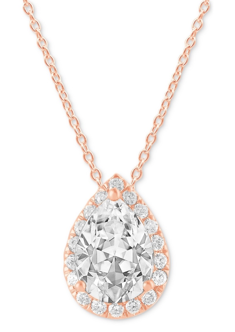 "Badgley Mischka Lab Grown Diamond Pear & Round Halo 18"" Pendant Necklace (1-1/5 ct. t.w.) in 14k White, Yellow or Rose Gold - Rose Gold"