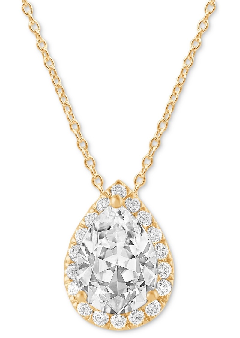 "Badgley Mischka Lab Grown Diamond Pear & Round Halo 18"" Pendant Necklace (1-1/5 ct. t.w.) in 14k White, Yellow or Rose Gold - Yellow Gold"