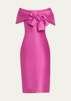 Badgley Mischka Collection Off-Shoulder Bow-Front Bodycon Midi Dress