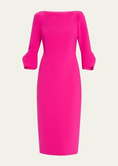 Badgley Mischka Pleated-Sleeve Midi Sheath Dress