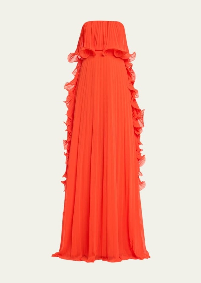 Badgley Mischka Collection Strapless Pleated Ruffle Gown