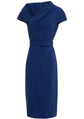 Badgley Mischka Woman Belted Pleated Crepe Dress Navy