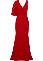 Badgley Mischka Woman Asymmetric Draped Crepe Gown Crimson