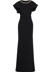Badgley Mischka Woman Belted Crystal-embellished Ruffled Cady Gown Black