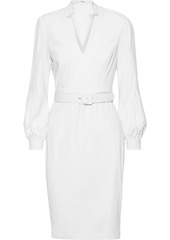 Badgley Mischka Woman Belted Pleated Stretch-cady Dress White