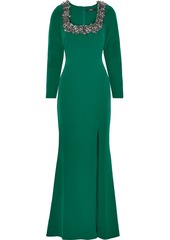 Badgley Mischka Woman Embellished Stretch-crepe Gown Emerald