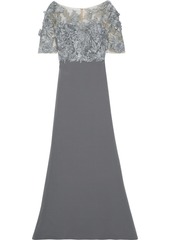Badgley Mischka Woman Embellished Tulle-paneled Crepe Gown Charcoal
