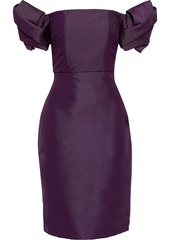 Badgley Mischka Woman Off-the-shoulder Pleated Duchesse Satin-twill Dress Purple