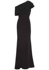 Badgley Mischka Woman One-shoulder Pleated Crepe Gown Black