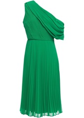 Badgley Mischka Woman One-shoulder Draped Georgette Dress Green