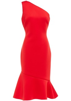 Badgley Mischka Woman One-shoulder Fluted Scuba Dress Tomato Red