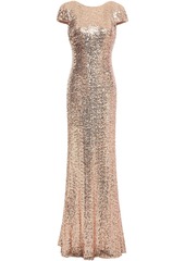 Badgley Mischka Woman Open-back Draped Sequined Tulle Gown Rose Gold