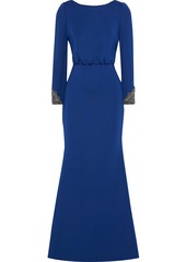 Badgley Mischka Woman Open-back Embellished Scuba Gown Royal Blue